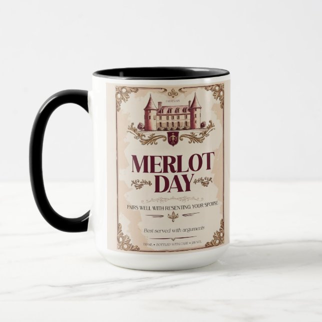 Caneca Dia do Merlot - Rótulo de Vinho Parodo de Sobreviv (Esquerda)