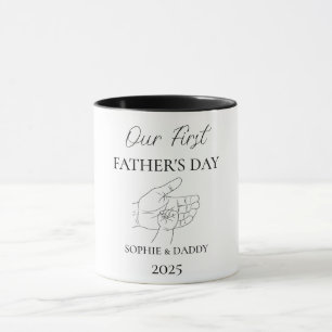 Caneca Dia do Nosso Primeiro Pai   Nome do bebê, Pai e an