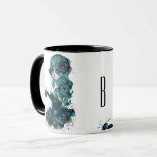 Caneca Dia dos Mortos Bela Maquiagem de Crânio de Açúcar