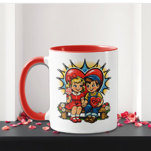 Caneca Dia dos Namorados Arte Pop Retro Personalizada