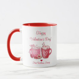 Caneca Dia dos Namorados felizes, chocolate quente rosa v