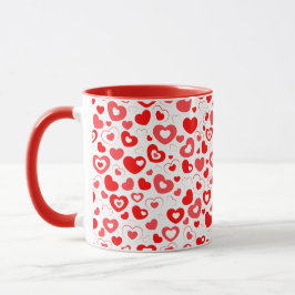 Caneca Dia dos Namorados Padrão Corações Vermelhos