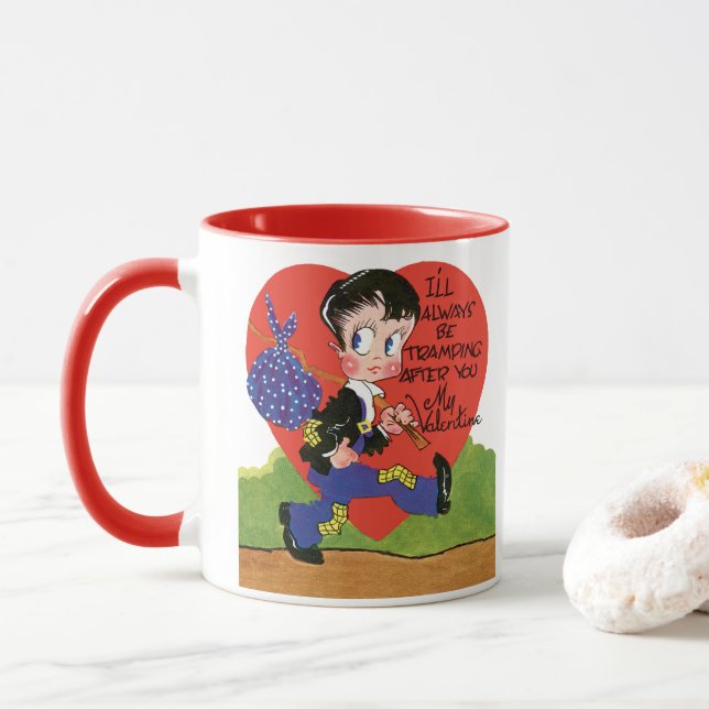 Caneca Dia dos Namorados retrô, coração de menino vagabun (Com Donut)