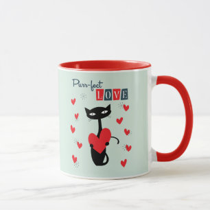 Caneca Dia dos Namorados Retro Gato Meados do Século