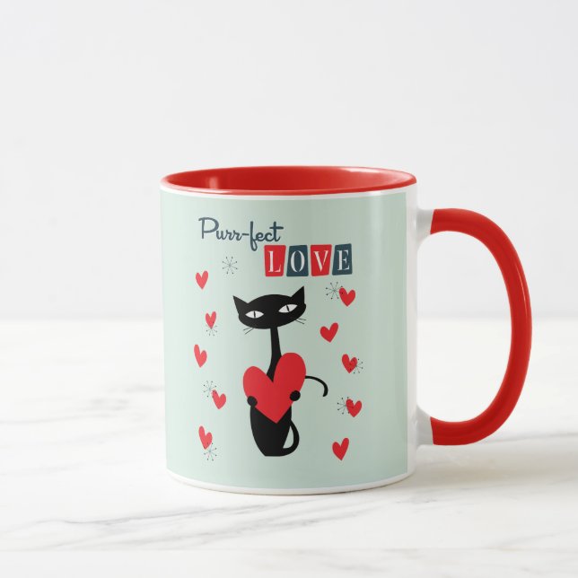 Caneca Dia dos Namorados Retro Gato Meados do Século (Direita)