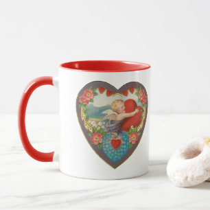 Caneca Dia dos Namorados Vintage, Corações de Querubim Vi