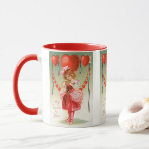 Caneca Dia dos Namorados Vintage, Menina Vitoriana com Co