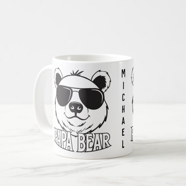 Caneca Dia dos Pais | PaBear | Preto branco | NOME (Frente Esquerda)