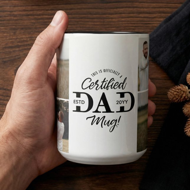 Caneca Dia dos Pais Papai Certificado Colagem de F (Father’s Day Certified Dad Mug Dad Photo Collage)