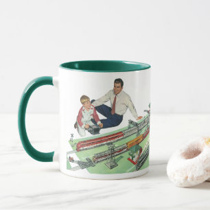 Caneca Dia dos Pais Vintage, Pai e Filho com Trens