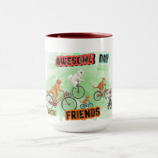 Caneca Dia Incrível com Amigos - Cães e Gatos em Biciclet