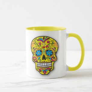 Caneca Dia mexicano amarelo brilhante do crânio do açú