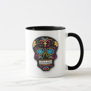 Caneca Dia mexicano colorido preto do crânio do açúcar