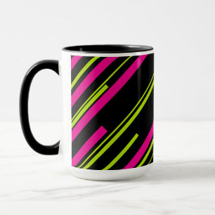 Caneca Diagonais em Verde limão, rosa-quente e preto