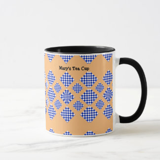 Caneca Diamante branco azul bege verificado