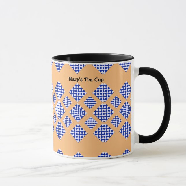 Caneca Diamante branco azul bege verificado (Direita)