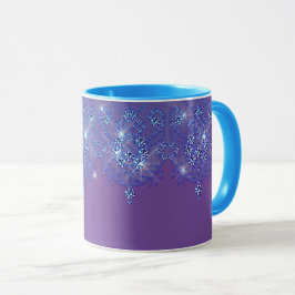 Caneca Diamante brilhante de rendas azuis e roxas parece 
