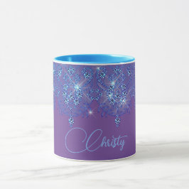 Caneca Diamante brilhante elegante de rendas azuis e roxa