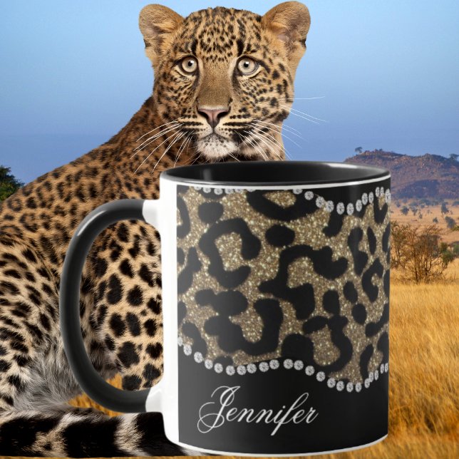 Caneca Diamante e Leopardo com Nome (Criador carregado)