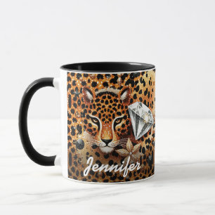 Caneca Diamante e Leopardo com Nome