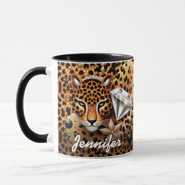 Caneca Diamante e Leopardo com Nome (Esquerda)