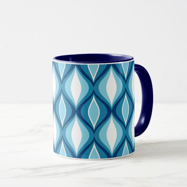 Caneca Diamantes modernos do meio século, azuis da sarja (Frente Esquerda)