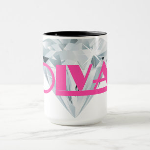 Caneca Diamond Diva Pink Gem Girly Text Tipografia 
