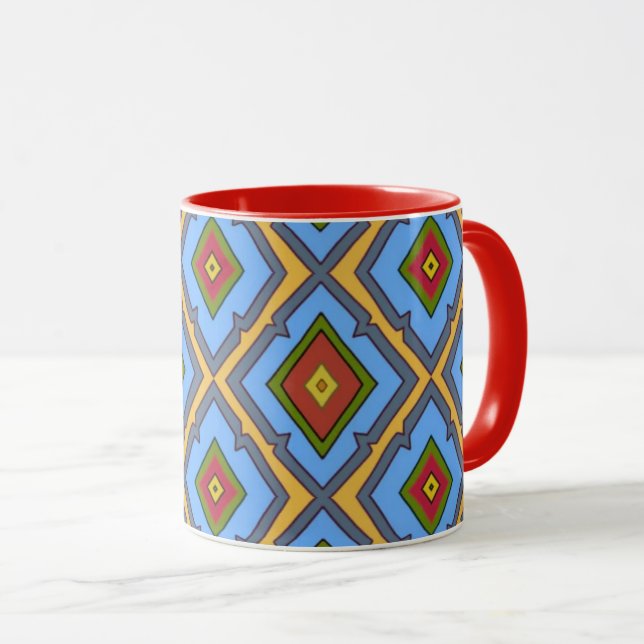 Caneca Diamond Pattern Blue Red Yellow Green  (Frente Esquerda)