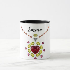 Caneca Diamond & Ruby Heart Your Name Coffee Mug