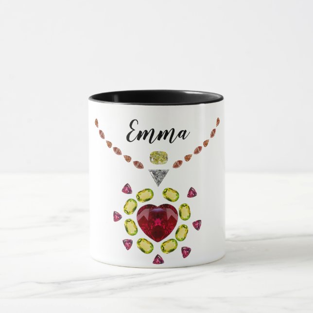 Caneca Diamond & Ruby Heart Your Name Coffee Mug (Centro)