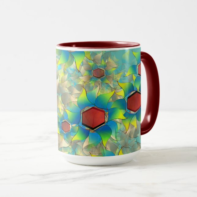 Caneca Diferentes flores virtuais, pétalas azuladas sobre (Frente Esquerda)