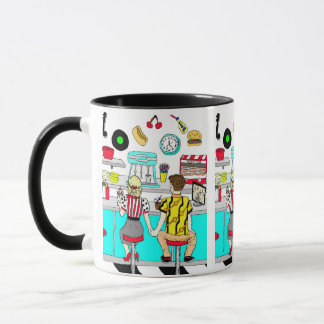 Caneca Diner Retro Casal Segurando a Era de 1950