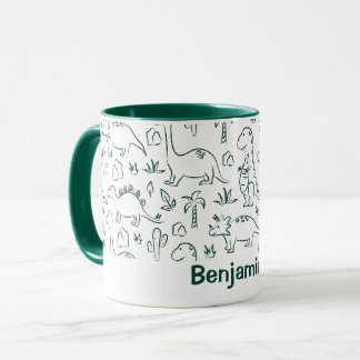 Caneca Dinosaurs Boy Name Dino Cute Jungle Green