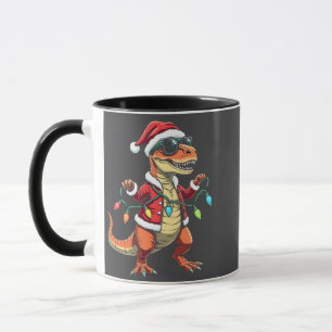 Caneca Dinossauro Envolvido com Luzes de Natal Santa Hat