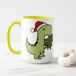 Caneca Dinossauro verde-bonito com árvore de Natal