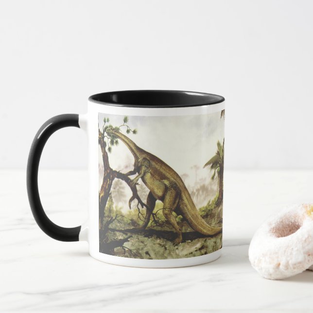 Caneca Dinossauros Vintage, Plateossauro Grazing em Árvor (Com Donut)