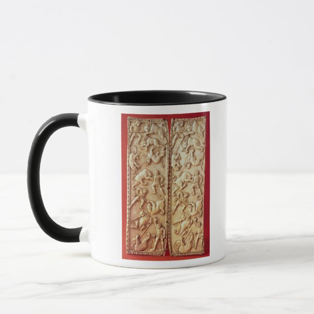 Caneca Diptych com uma cena da caça do leão (Esquerda)