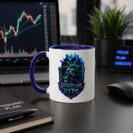 Caneca Disciplina Sobre Hype Brilho Azul Bitcoin Cripto