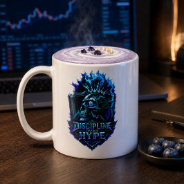 Caneca Disciplina Sobre Hype Brilho Azul Bitcoin Cripto