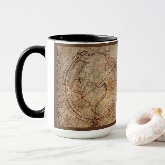 Caneca Distressed Steampunk Globe Travel Journal Paper (Com Donut)