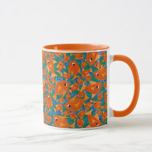 Caneca Ditzy Orange Fishes em Green Sea e Blue Mug
