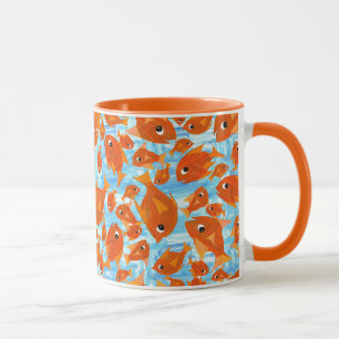 Caneca Ditzy Orange Fishes em Watery Blue Ringer Mug
