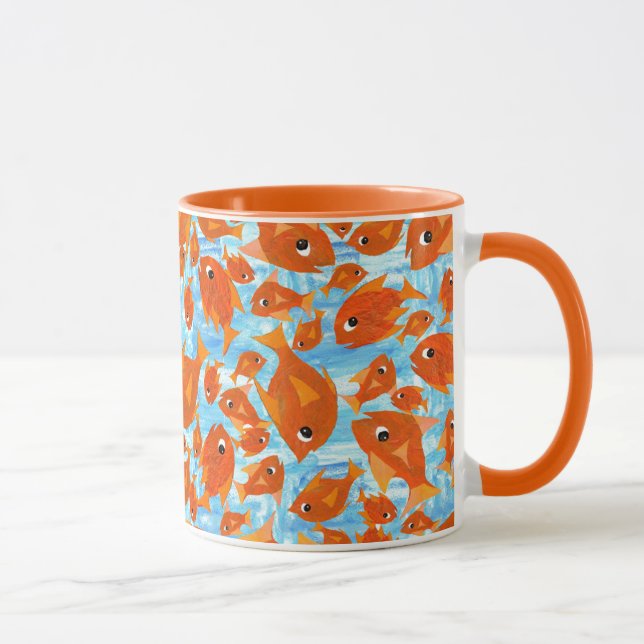 Caneca Ditzy Orange Fishes em Watery Blue Ringer Mug (Direita)