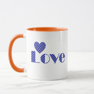 Caneca Diversão, Elegante Blue Checkered Heart, padrão de