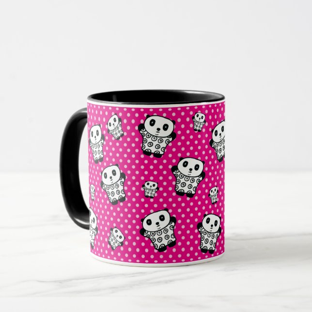 Caneca Diversão Moderna Rosa Girly Kawaii Panda Bear Boli (Frente Esquerda)