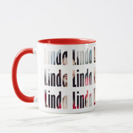 Caneca Diversão personalizada do nome "Linda", fundo de 3