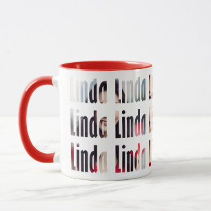 Caneca Diversão personalizada do nome "Linda", fundo de 3