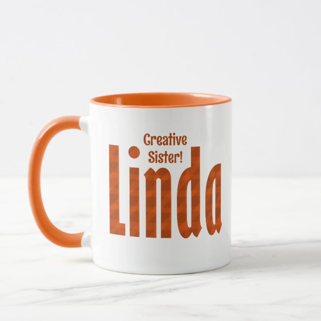 Caneca Diversão Personalizada Nome "Linda" Padrão de Xadr (Esquerda)