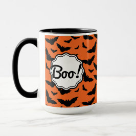 Caneca Diversão popular Halloween Orange Black Bat Boo!