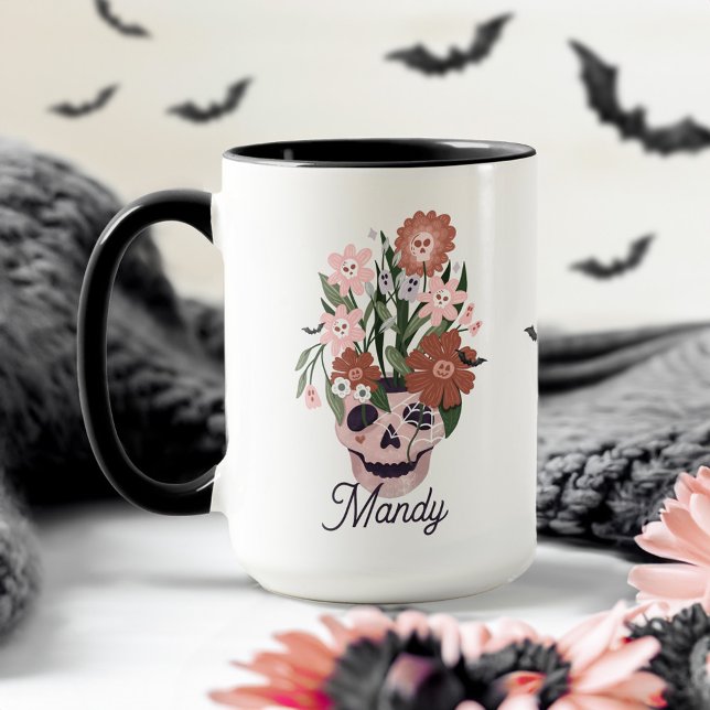 Caneca Diversão Spookling Floral Halloween Skull (Criador carregado)